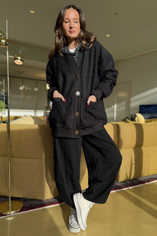 Beach Walk Fleece Cardigan Black /14=